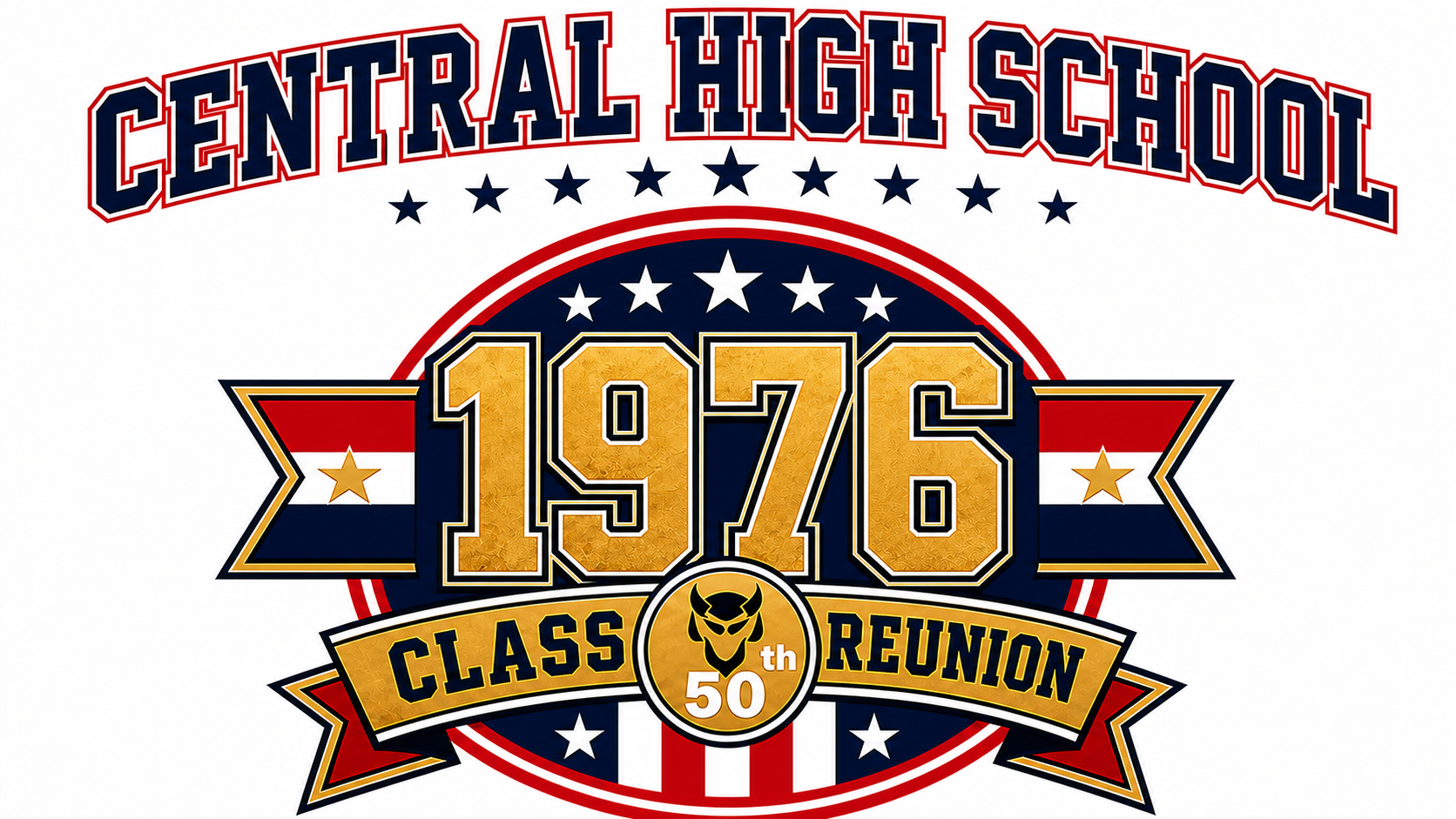 Davenport Central High School Alumni 1976 50th Golden Class Reunion patriotic logo
